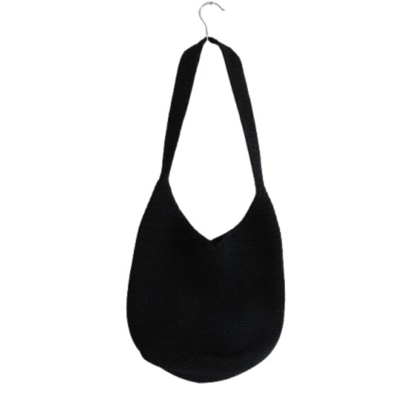 The Sak Handbags - THE SAK Black Woven Crochet Bucket Hobo Bag Minimalist Beach Vacation